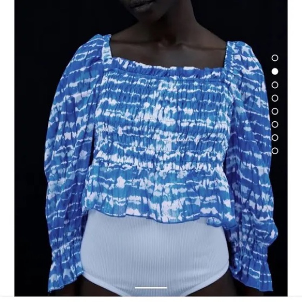 NWT Y2K Zara Long Sleeve Blue Tie Dye Cropped Blouse